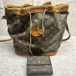 Louis Vuitton Brown Monogram Canvas Drawstring Crossbody Bag with Tan Trim